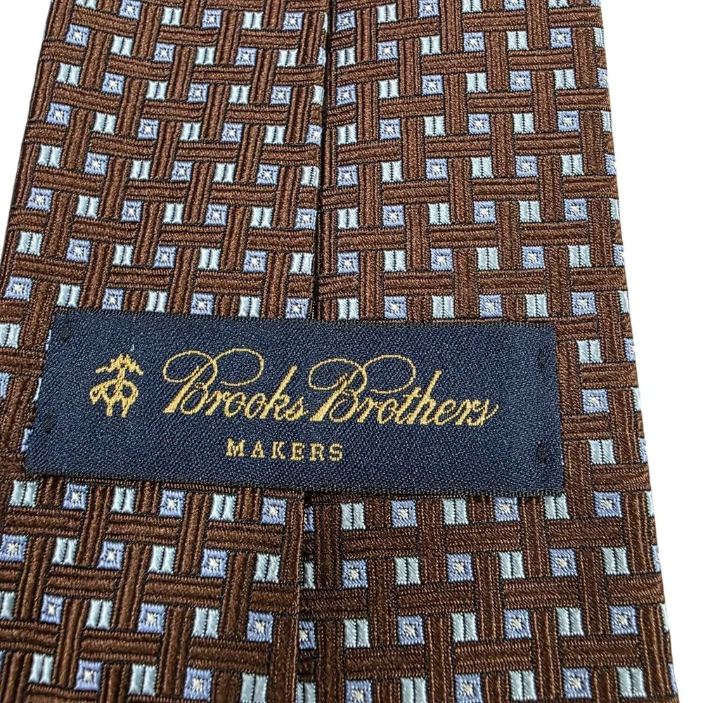 Brooks Brothers Silk Tie Geometric Pattern Brown Blue Mens Formal‎ Neckwear
